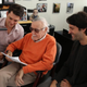 From left: Luke Lieberman, Stan Lee, and Ryan Silbert recording audio for Alliances: A Trick of Light.